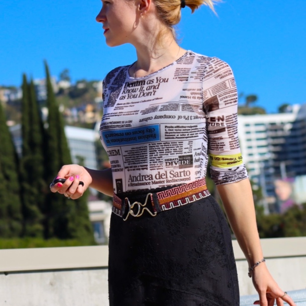 Sheer Newspaper Print BodySuit!